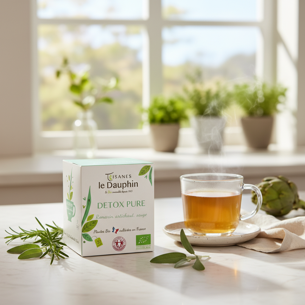 Tisane Détox Pure Bio préparée dans une tasse