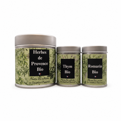 Lot herbes de Provence, thym et romarin — packshot fond blanc