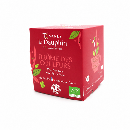 Tisane Bio Drôme des Couleurs – packshot sur fond blanc