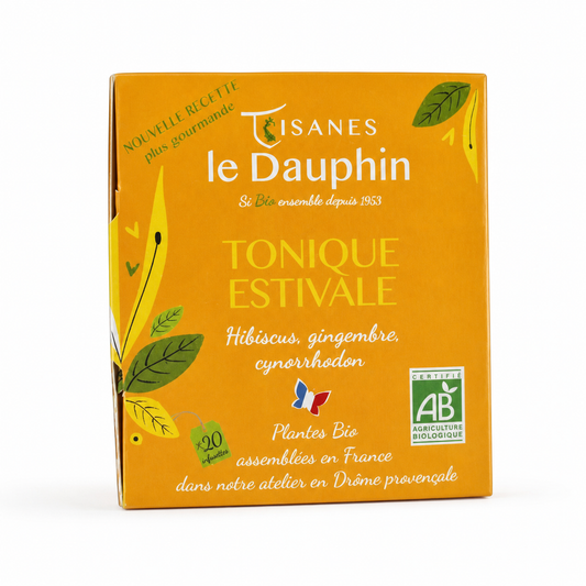 Tisane Bio Tonique Estivale – boîte, packshot sur fond blanc
